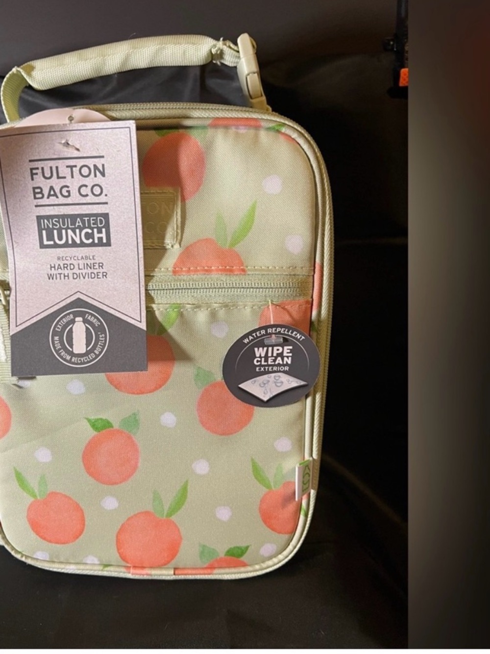 Kids Insulated Peach Print Lunch Bag - Green